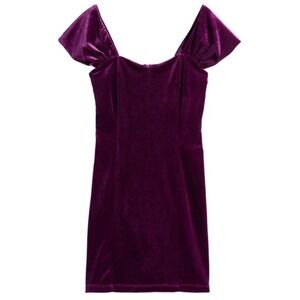 GOOD LUCK GIRL Purple Velvet Puff Sleeve Square Neck Mini Dress Kids L